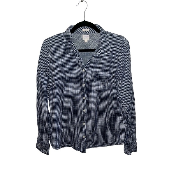 J.Crew Factory Boyfit Button Down Shirt sze L Blue Gingham Pre-Owned Excellent - Picture 2 of 15